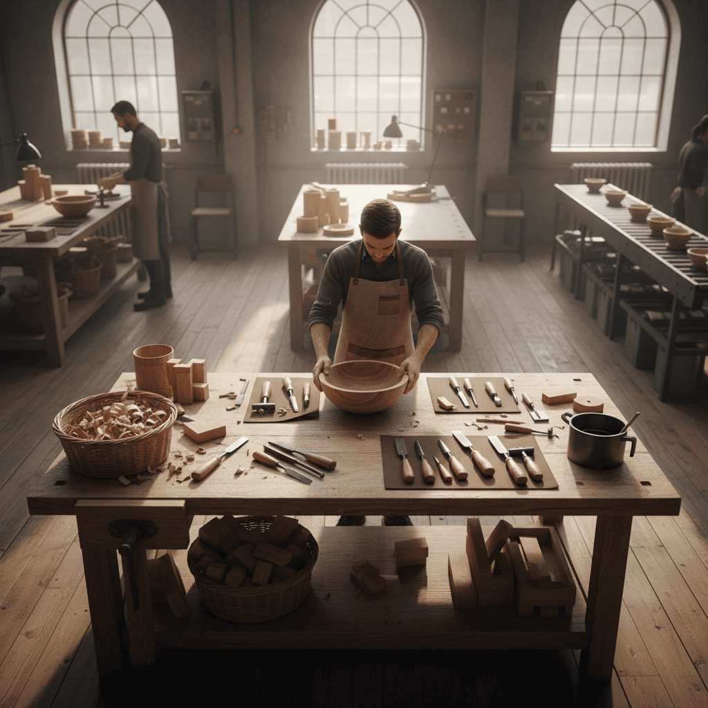 European manufacturer inspecting quality products in workshop