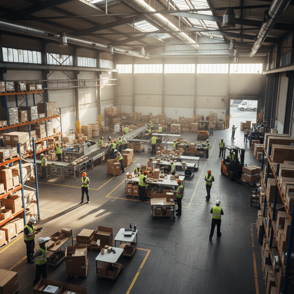 Warehouse team preparing shipments for cross-border compliance